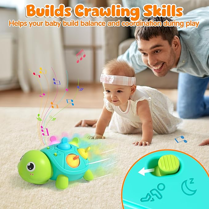 Vanmor Baby Toys 6–12 Months, Musical Turtle Infant Toy, Teething Toy with Music, Crawling Walking Toys for Babies, Early Learning Educational Toy with Light & Sound, for Newborns