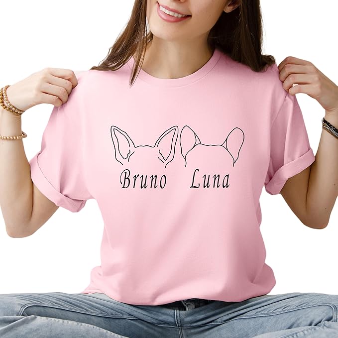 Custom Dog Mom Shirt for Women Pet Ears Sweatshirt with Name Unique Puppy Line Art Cute Dad Hoodie for DogDad Owner Lover