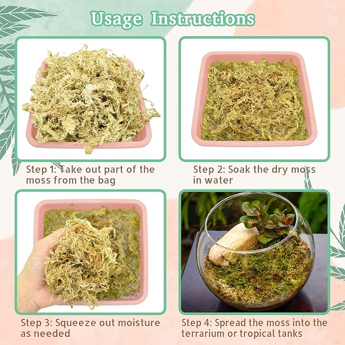 Riare 14OZ Premium Sphagnum Moss for Reptiles- 20QT Natural Reptile Moss Dried, Forest Live Moss for Terrarium, Frogs Snake Peat Moss Bedding for Leopard Gecko Turtle Anoles Salamanders Orchids Plants