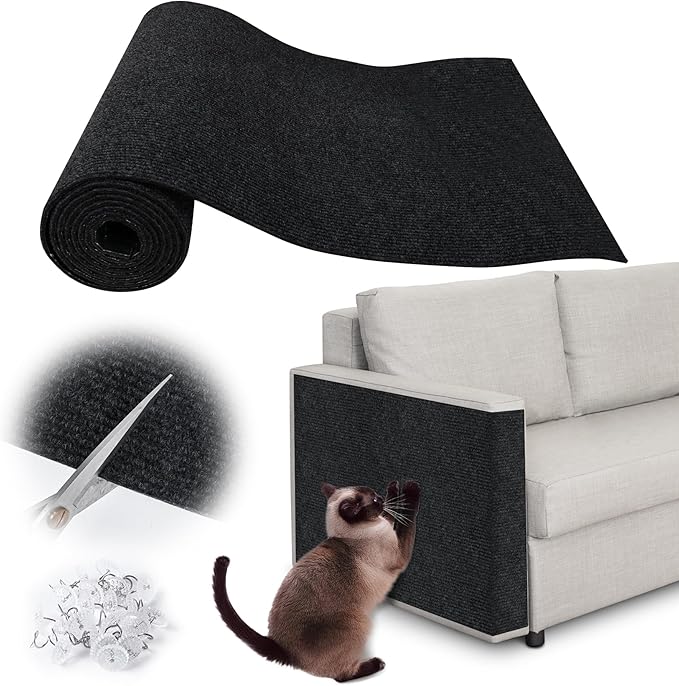 Cat Scratch Furniture Protector - 158" x 17" Trimmable Self-Adhesive Cats Claws Scratch Pads, DIY Cat Climbing Couch Protector for Scratch Post Cat Tree Replacement Indoor (Black)