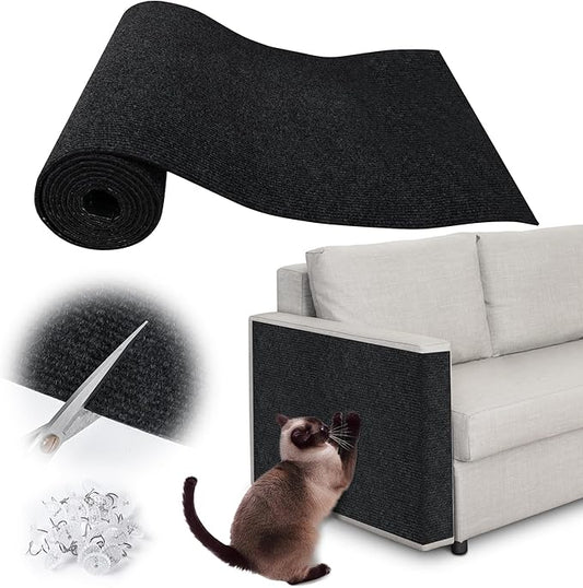Cat Scratch Furniture Protector - 158" x 17" Trimmable Self-Adhesive Cats Claws Scratch Pads, DIY Cat Climbing Couch Protector for Scratch Post Cat Tree Replacement Indoor (Black)