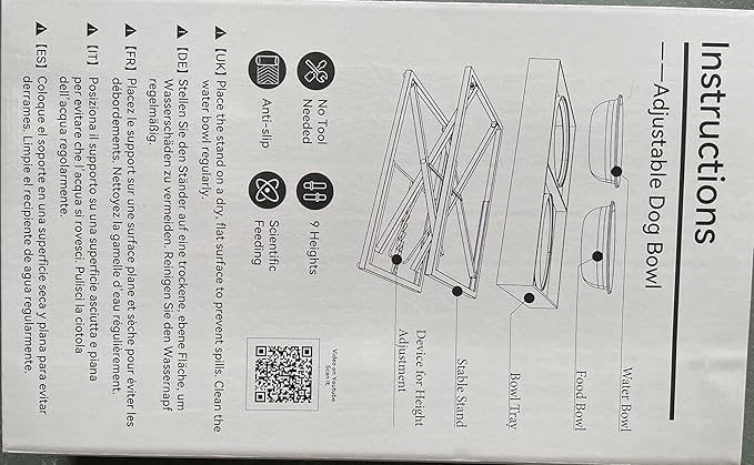 Joytale Elevated Dog Bowls for Large Breeds, Heavy Duty 9 Adjustable Height from 9" to 17.5" Metal Stand Anti-Slip, Non Spill Raised Food & Water Station with 2 Stainless Steel Food Bowls, Black
