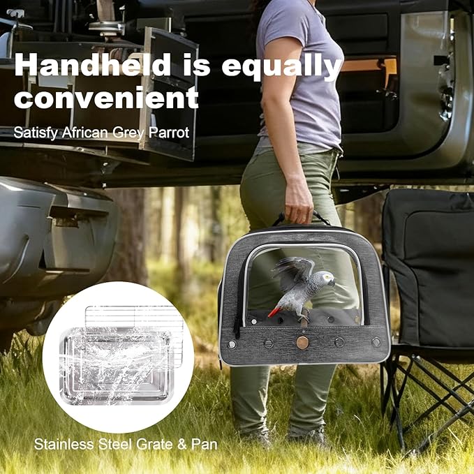 halinfer Bird Carry Carrier to Transport Large Size Parrot, Portable Bag with Metal Tray and Grid for Medium and Large Birds Like African Grey, Long Tail Cockatiel and Parrot