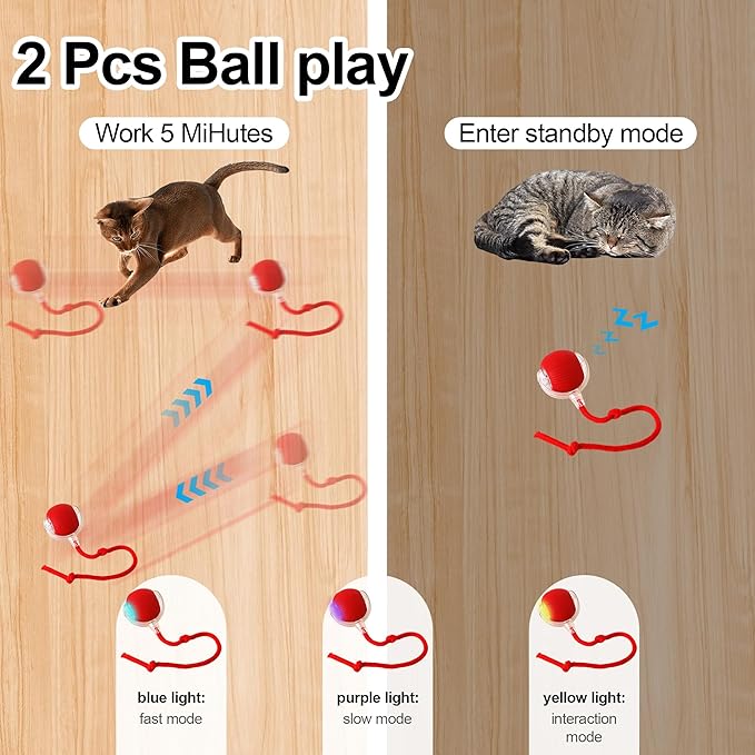 Interactive Cat Toys Ball - 2pcs Automatic Fast Rolling Ball in Play Mat, Hide and Seek Mouse Catching Game, Low-Noise Cat Enrichment Toys in Pouch for Indoor Bored Cats(Paw Print Pattern - Round)