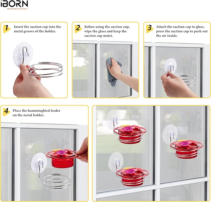 iBorn Window Hummingbird Feeder Mini Hummingbird Feeders for Outdoors, 3OZ Humming Bird Feeder with Strong Suction Cup, 3 Feeding Ports & Stainless Steel Base, 3 Set