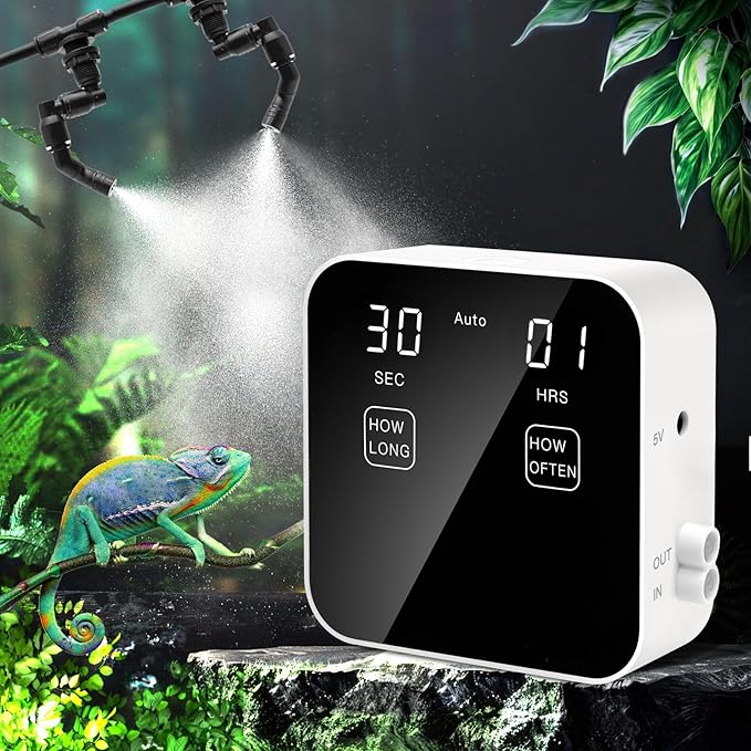 Reptile Mister Automatic, Quiet Reptile Misting System with Timer, Reptile Fogger Humidifiers with Fine Water Mist Nozzles, Terrarium Mister Humidifiers with Water Shortage Protection