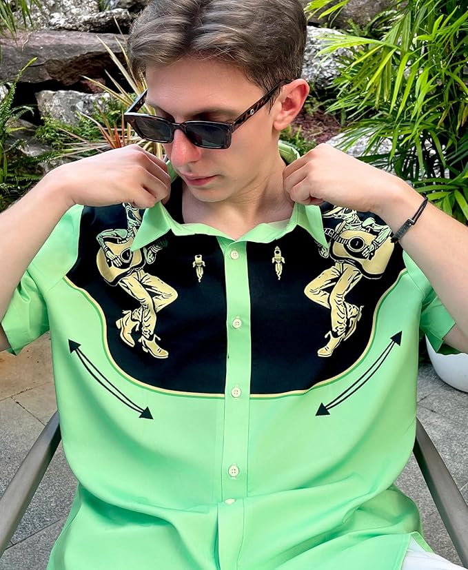 Men’s Hawaiian Shirt Western Cowboy Symmetrical Print Short Sleeve Button Down Casual Beach Holiday Summer Shirt