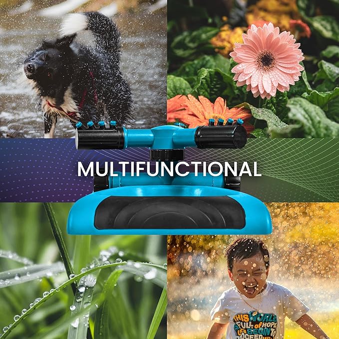 Joeys Sprinkler for Yard, Rotating Garden Sprinkler for Large Area Coverage, Lawn and Yard Sprinklers (Blue)