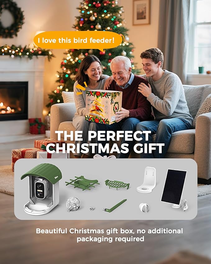 Bird Feeder with Camera, 10000 AI Smart Bird Feeders Solar Powered, 2.4G WiFi, 2K HD and Instant Alerts, Outdoors Squirrel Proof Birds Feeder, Ideal for Parents, Lovers(Green)