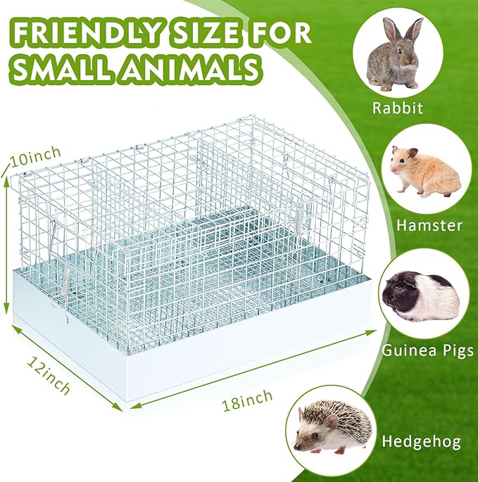 Folding Rabbit Cage, 18 x 12 x 10 in Portable Bunny Carrier with Tray and Handles for Transport, Travel or Temporary Housing, Indoor Outdoor Pet Habitat Animal Enclosure