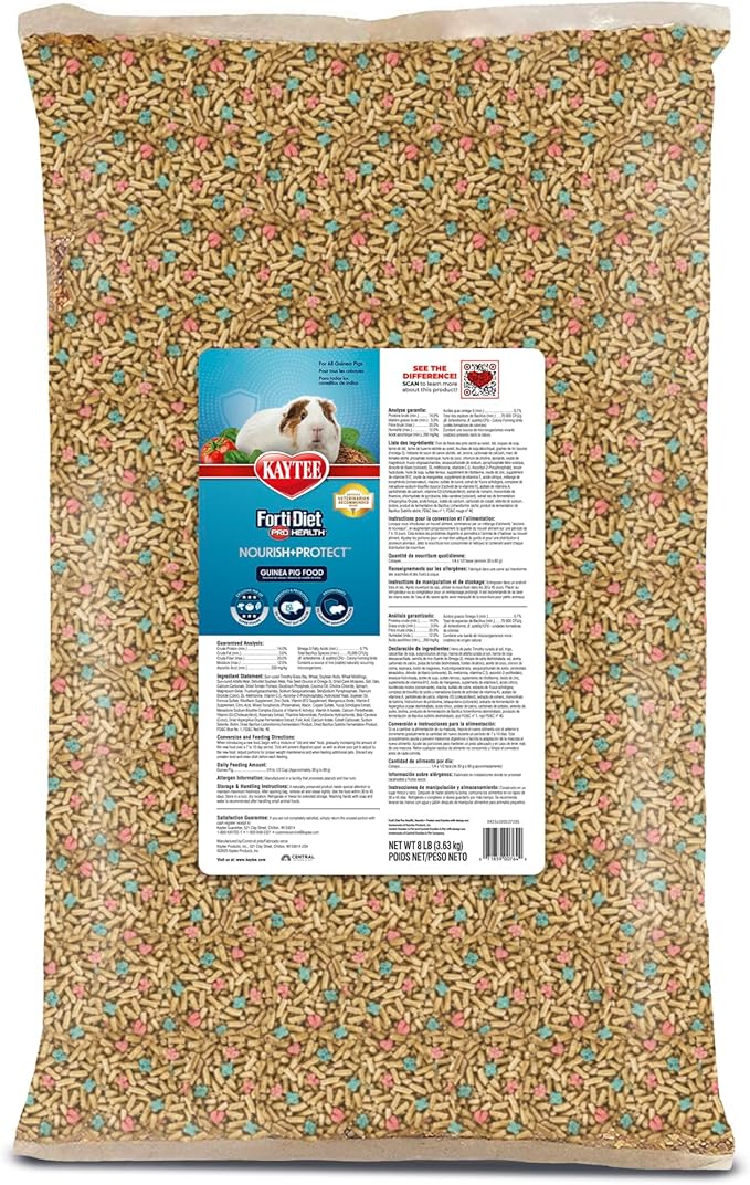 Kaytee Forti-Diet Pro Health Nourish+Protect Guinea Pig Food, Comprehensive Nutrition Backed by Science, Digestive Health, Immune Support, 8 pounds