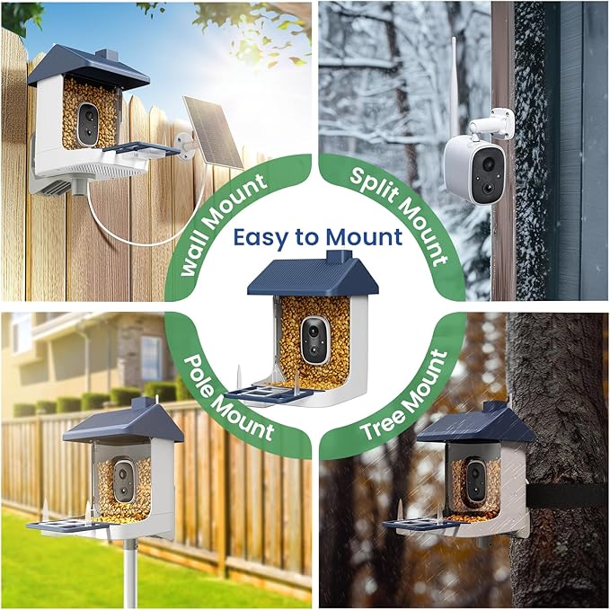 Smart Bird Feeder with Camera, 1.8L Solar Powered Bird Feeders for Outdoors, 2K AI Identify 10,000+ Birds Species, Birds Feeder Camera IP65 Instant Notification, Ideal Gift for Avian Lovers