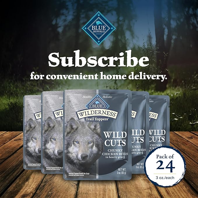 Blue Buffalo Wilderness Trail Toppers Wild Cuts Natural High-Protein Dog Wet Food, Chicken Bites in Hearty Gravy, 3-oz Pouch, 24 Count