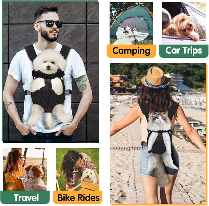 Pet Carrier Backpack, Hands-Free Adjustable Dog Front Carrier Legs Out & Easy-Fit Dog Backpack Carrier for Hiking Camping Traveling Cycling for Small Dogs and Rabbits (Large, Black)