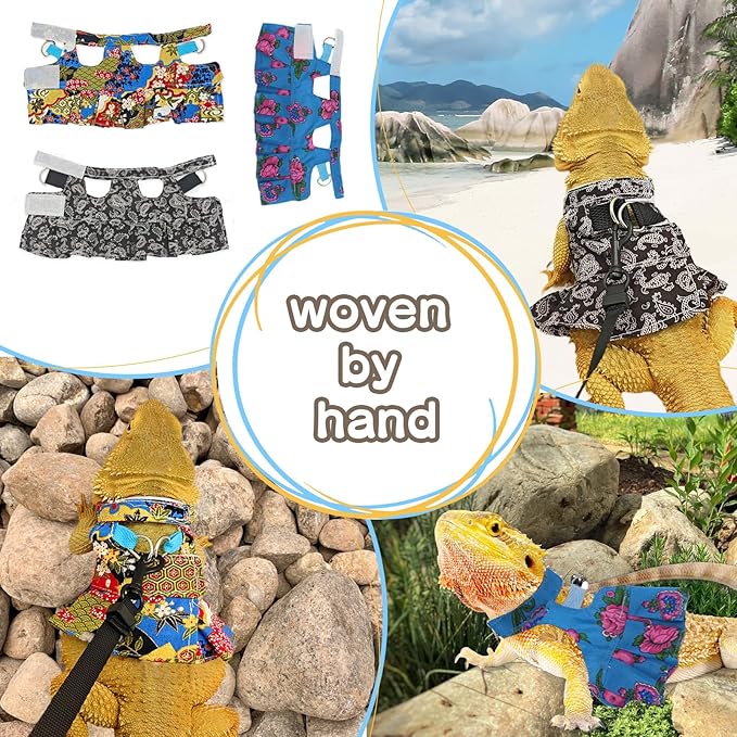 Lizard Harness Dress and Leash, Adjustable Hamster Ferret Harness and Leash Set, No-Pull Walking Vest for Lizard Small Animal Gecko Chameleon (flowercolor S