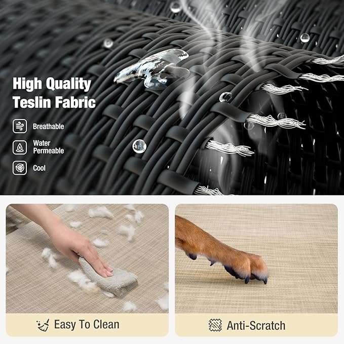 Veehoo Cooling Elevated Dog Bed, Raised Pet Cot with Guardrail & Slope Headrest, Durable Breathable Teslin Mesh, Non-Slip Feet, Washable Dog Couch Bed for Indoor & Outdoor, 47" x 32", Beige Coffee