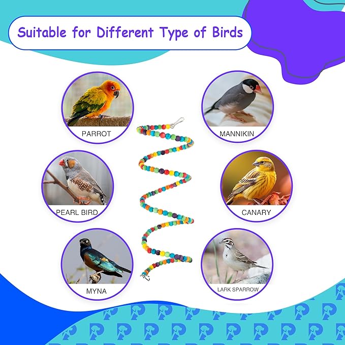 2 PCS 67" Bird Rope - Flexible and Durable Swing Toy for Birds - Spiral Perch for Parakeets, Cockatiels and Parrots - Colorful Adjustable Bird Cage Accessory - Ideal for Exercise and Play