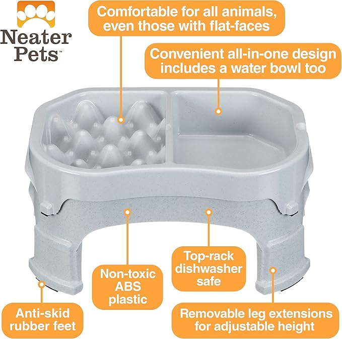 Neater Pet Brands – Neater Raised Slow Feeder Dog Bowl – Elevated and Adjustable Food Height - (Double Diner, Vanilla Bean)