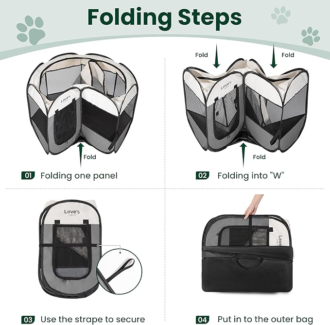 Love's cabin Pet Puppy Dog Playpen, Small Dog Tent Crates Cage Indoor/Outdoor, Portable Playpen for Cat, Foldable Pop Up Dog Kennel Playpen with Carring Case, Removable Zipper Top, Grey