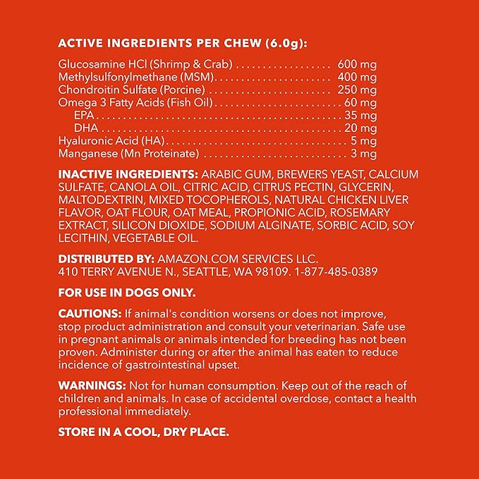 Amazon Brand - Wag Hip & Joint Soft Chews for Dogs, 120 Count