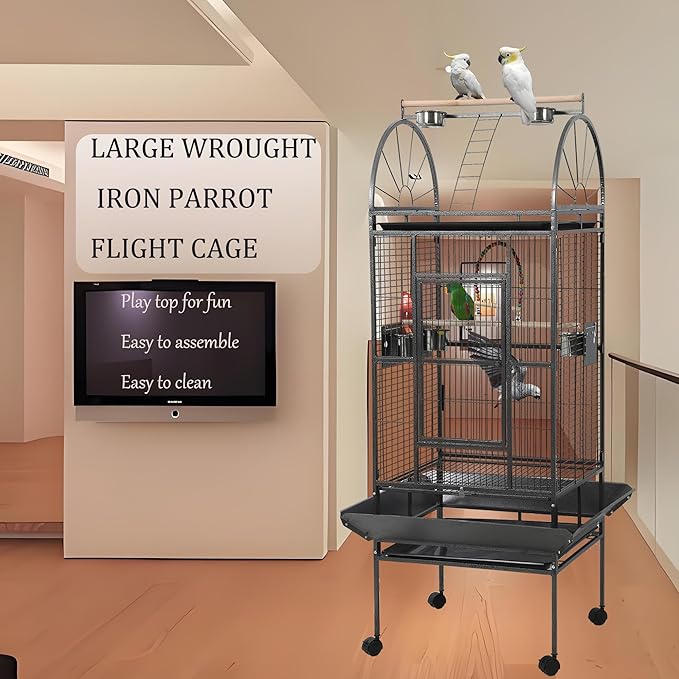 69-inch Large Bird Cage with Stand, Flight Cages for Parakeets & Play Top & Birdcage Cover for African Grey Quaker Amazon Cockatiel Sun Parakeet Green Cheek Conure Lovebird Eclectus Parrot