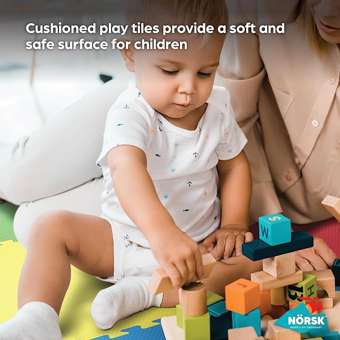 Norsk Reversible Kids Puzzle Play Mats 1/2" Thick EVA Interlocking Foam Tiles (Multicolor/Black 36 Tiles - 144 sq. Ft. 1/2" Thick)