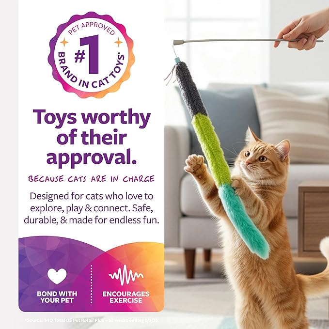 SmartyKat Crazy Catch 3 Part Breakaway Plush Catnip Wand Cat Toy, Extendable for Capturing Prey & Solo Play for Cats & Kittens