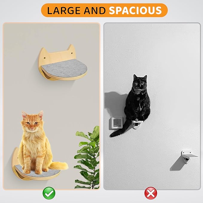 2 Pcs Cat Wall Steps – Indoor Premium Hardwood Cat Stairs – Cat Wall Shelves with Scratching Pads – Modern Wall Mounted Furniture for Climbing, Jumping & Lounging - for Large Cats