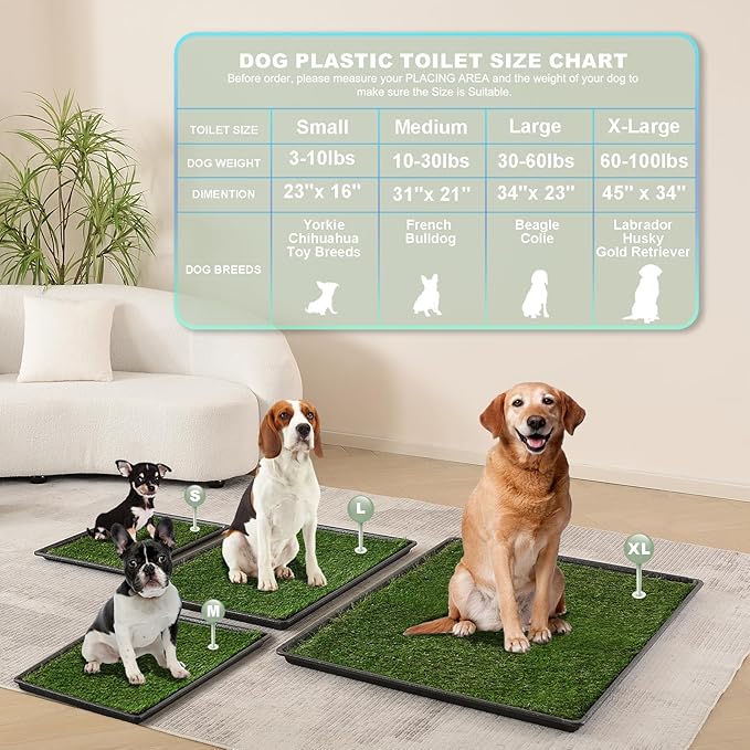 HQ4us Dog Grass Pad with Tray Large 34”×23” Dog Litter Box Toilet with 2×Artificial Grass for Dogs with Hemmed Edge, Pee Pads for Dogs, Realistic, Less Stink, Potty for Balcony