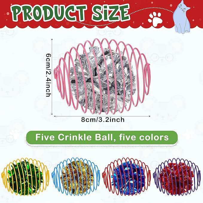 Jecery 5 Pcs Halloween Cat Spring Balls Toys Stretchable Rolling Balls Colorful Playful Coils Interactive Spring Action Toy Caged Rats for Kitten Cat Pet Supplies(Crinkle Ball,Multicolor,5 Pcs)