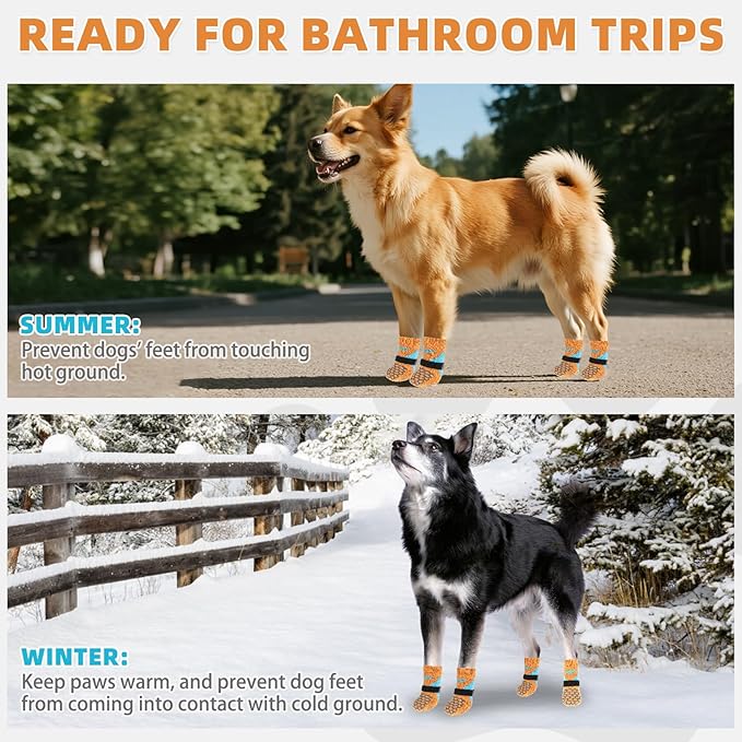 KOOLTAIL Dog Socks for Hot Pavement, Summer Breathable Dog Socks to Prevent Licking Paws, Non Slip Pet Boots&Paw Protectors for Hardwood Floor,Grippy Shoes for Small Medium Large Senior Dogs,Orange L