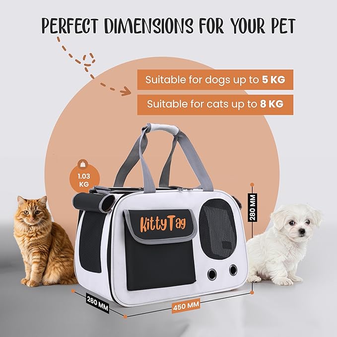 Pet Carrier, Puppy Small Dog Carrier, Cat Carrier Bag, Waterproof Premium PU Leather Carrying Handbag for Outdoor Travel Walking Hiking Shopping (Black)