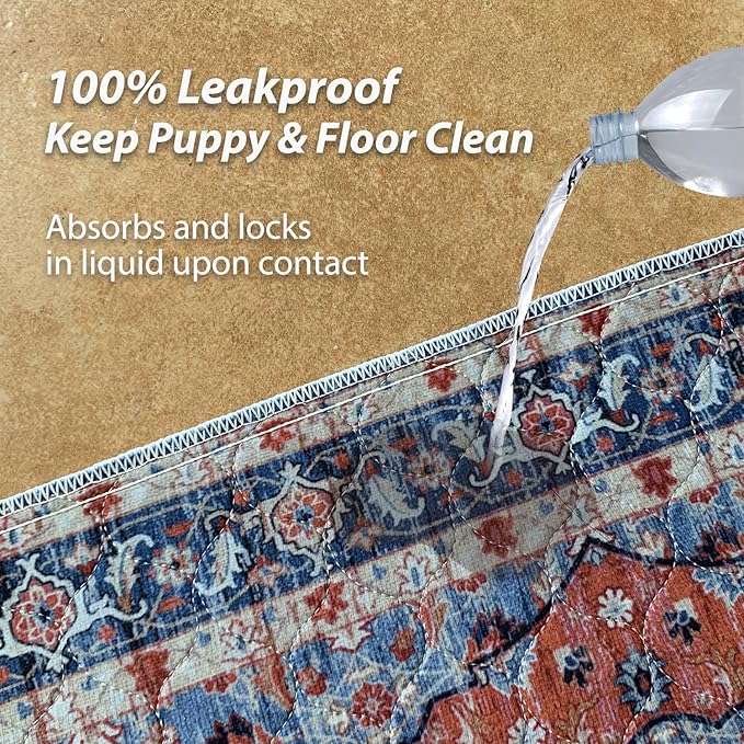 nunubaby Washable Pee Pads for Dogs, Stylish, Non-Slip and Leak-Proof Pee Pads. Reusable Potty Pads for Dogs for Crates and Floors.(Red/Multi, 24" x36")