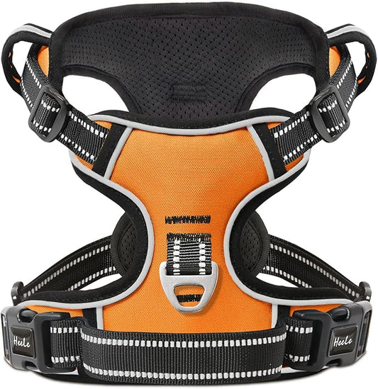 HEELE Dog Harness, No Pull Adjustable Padded Reflective Harness for Small Medium Large Dogs with Handle for Walking Training, Orange, M