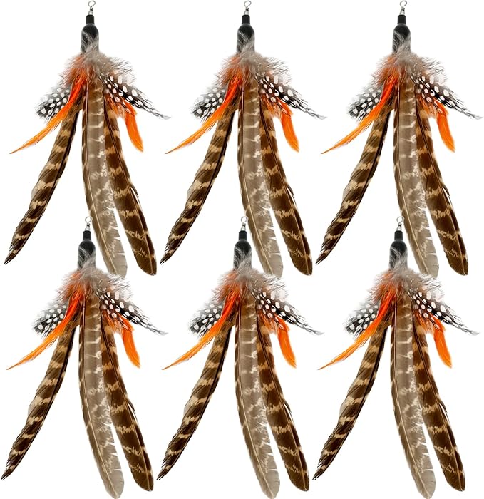 Cat Feather Toys Refills, 6 Pieces Handmade Da Bird Feathers Refill, Cat Wand Replacement Feather for Indoor Cats (B)
