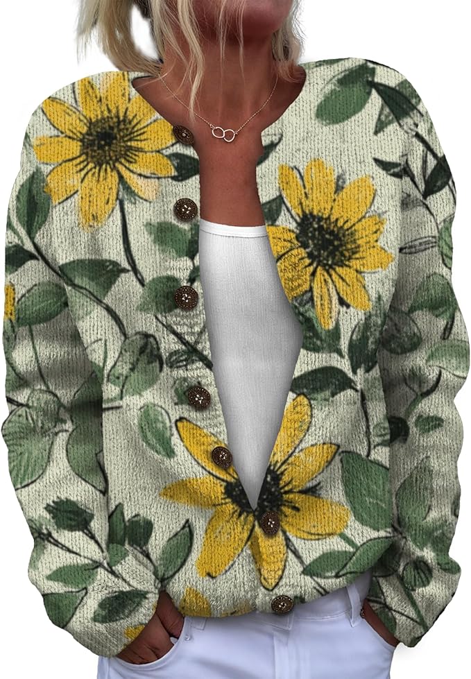 Women Sweaters Cardigan Fashion Long Sleeve Crewneck Sweaters Button Chunky Outerwear Fall Winter Casual Wear