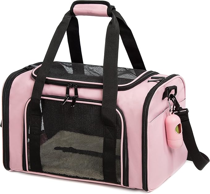 Cat Carrier Dog Carrier Pet Carrier Cat Bags for Small Medium Cats Dogs Puppies of 15 Lbs,of Airline Approved Small Dog Bag Soft Sided,Collapsible Travel Puppy Carrier (Medium, Pink)