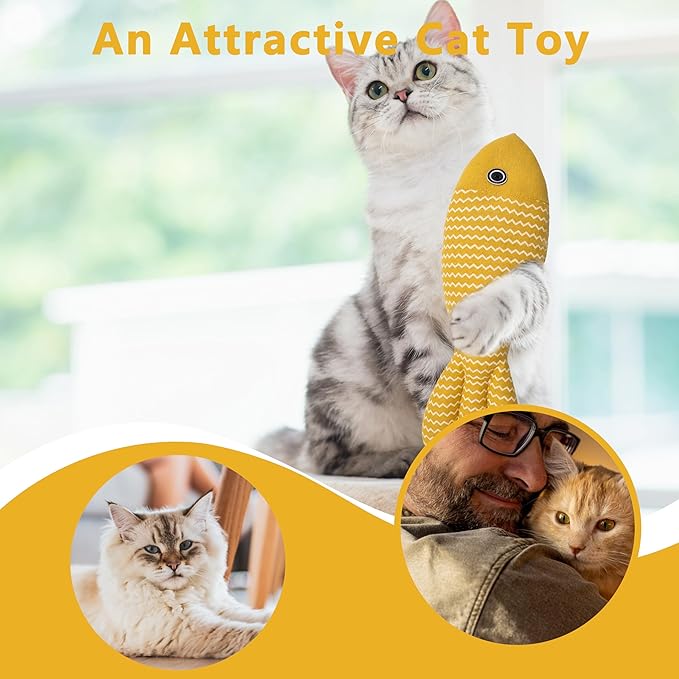 Interesting Catnip Toys Fish, 1 Pack Large Cat Toys, Soft Indoor Cat Kicker Toys, Durable and Highly Interactive Catnip Toys（Yellow Fish）