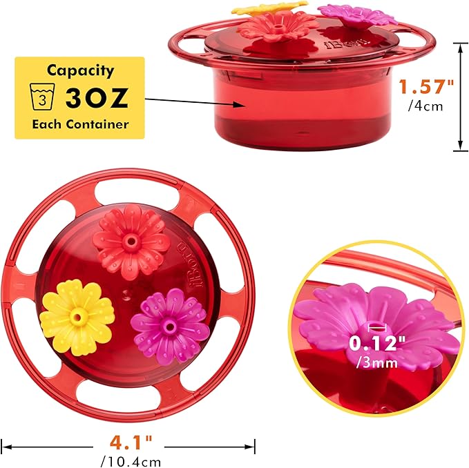 iBorn Handheld Hummingbird Feeders for Outdoors, Hummingbird Hand Feeder 3OZ Mini Bird Feeders for Outdoors, 3 Bee Guard Feeding Ports, Silicone Flower, Red (Set of 2)