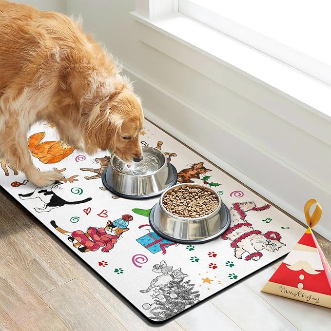 Absorbent Pet Supplies - Non-Slip Cat & Dog Food & Water Mat - Quick Dry