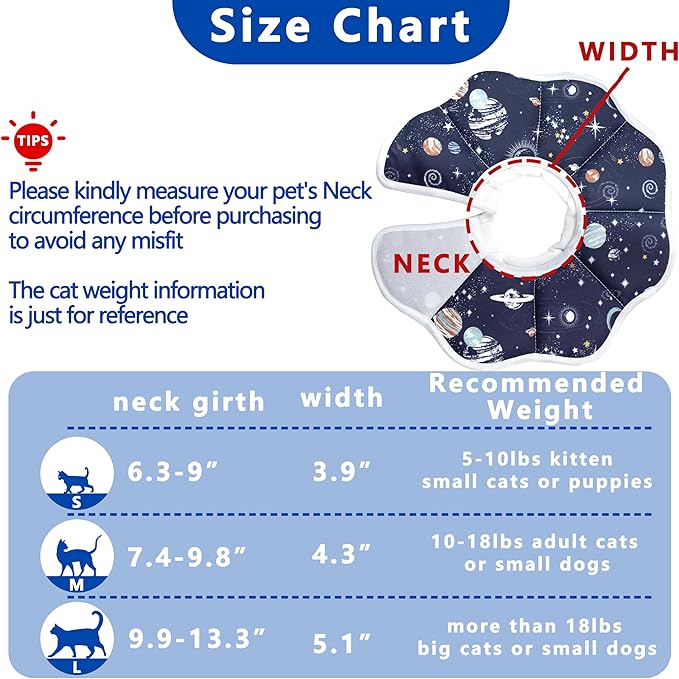 Soft Adjustable Cat Cone Collar, Comfortable Recovery Collar for Cats After Surgery (Dark Blue, Small)