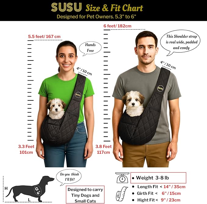 Small Dog Carrier (3–8 lb) – Silk Black. A Puppy Carrier Sling Designed for Little pups Like Yorkies, Toy Poodles, and Pomeranian, Perfect for City Walks and Coffee Runs.