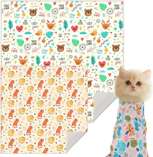 Cat Wrap for Grooming Self-Adherent Cat Wrap for Cutting Nails Cat Grooming Wrap Cat Burrito Wrap Anti-Bite, Anti-Escape Cat Swaddle Wrap 2PCS (Orange Kitten-M & Funny Bear-XL, M & XL)