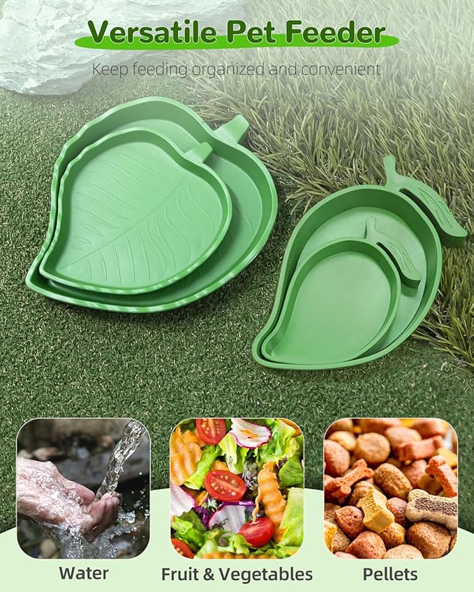 Pawfly 4 Pcs Reptile Water Bowl, Tortoise Water Dish, Food & Water Feeder, Cute Leaf & Mango Feeding Dish, Tortoise Habitat Accessories for Turtle, Gecko, Bearded Dragon & Lizard, 2 Styles