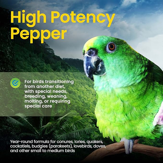 Harrison's Bird Foods High Potency Pepper—Maximum Nutritional Formula for Small to Medium Birds, Certified Organic Non-GMO Pet Bird Food, Vet-Developed, Suitable for All Life Stages, 454 g/ 1 lb