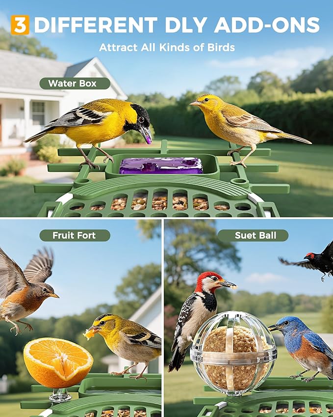 Bird Feeder with Camera, 10000 AI Smart Bird Feeders Solar Powered, 2.4G WiFi, 2K HD and Instant Alerts, Outdoors Squirrel Proof Birds Feeder, Ideal for Parents, Lovers(Green)
