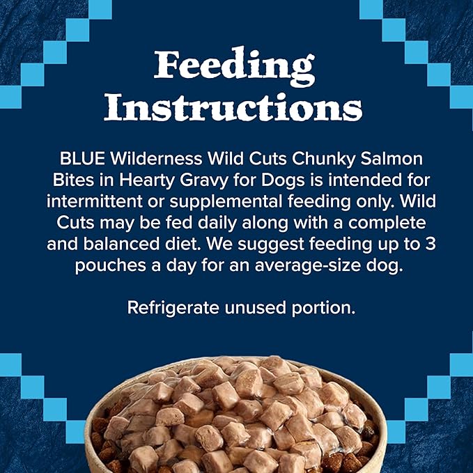 Blue Buffalo Wilderness Trail Toppers Wild Cuts Natural High-Protein Dog Wet Food, Salmon Bites in Hearty Gravy, 3-oz Pouch, 24 Count