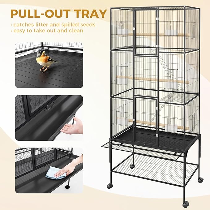 69 Inch Extra Large Bird Cage Wrought Iron Parrot Cage with Storage Shelf for Mid-Sized Parrots Cockatiels Conures Parakeets Lovebirds Budgie Finch