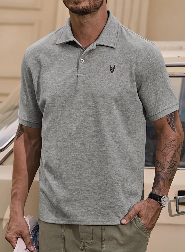 Men Embroidered Doberman Polo Casual Short Sleeve Plain Collar Shirt (S-XXL)
