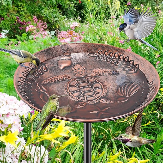 40 Inch Metal Bird Bath for Outside, Detachable Birdbath & Birdfeeder with Base Stake, Vintage Bird Baths for Outdoors Garden Yard Lawn Decor (Vintage Copper)